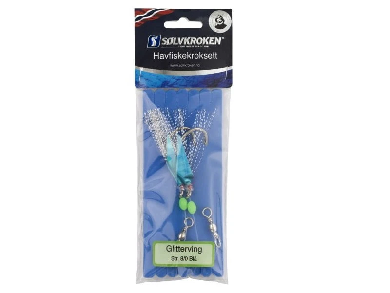 Sølvkroken Havfiskekroksett Glitterving Blå 1 Sølvkroken Havfiskekroksett Glitterving Blå